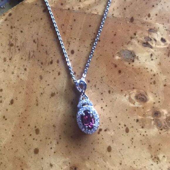 Natural Rubellite Sterling Silver Necklace - Picture 1 of 4